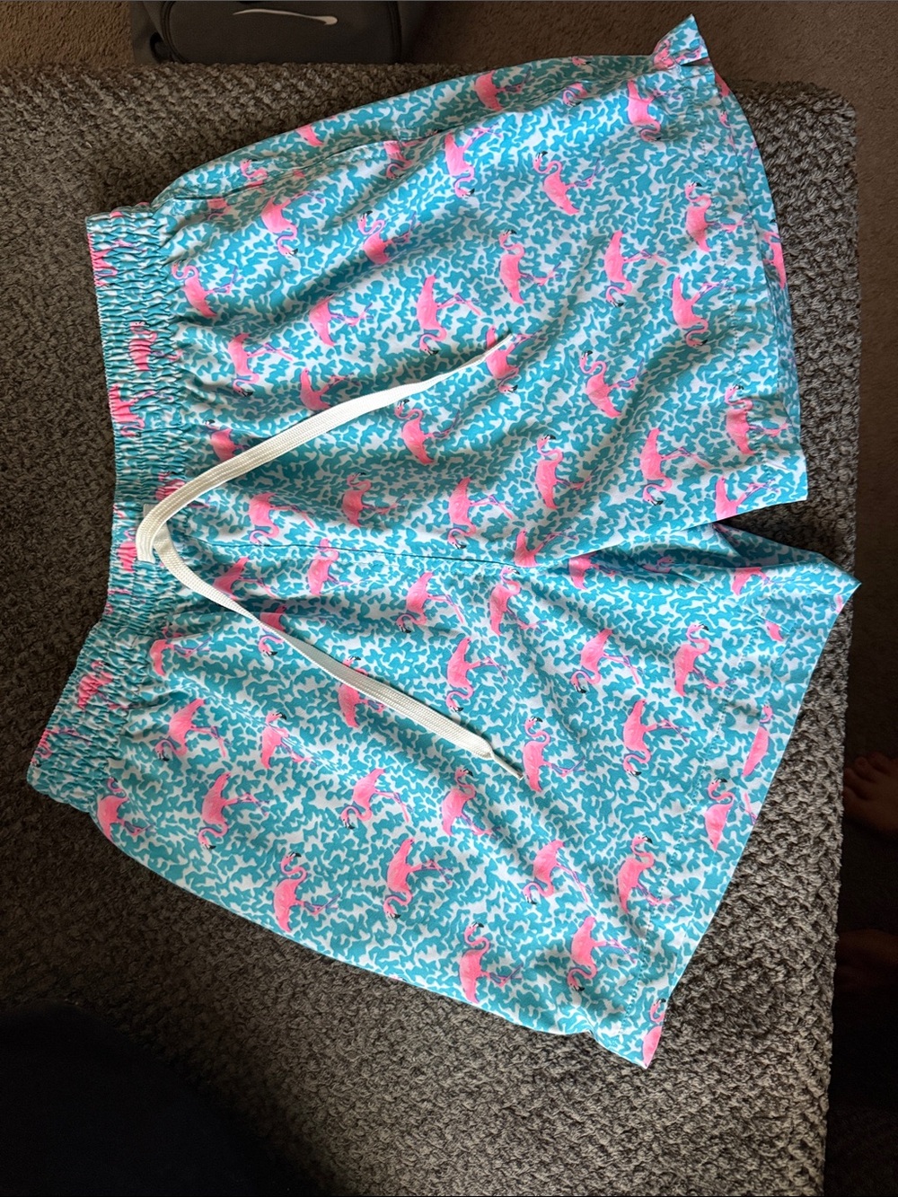 Chubbies Turquoise Swim Shorts with Pink Flamingo Print